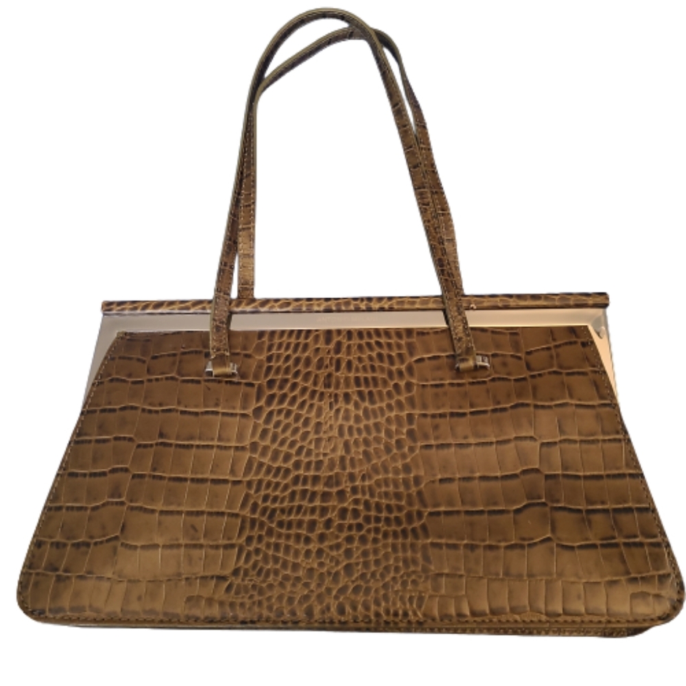 ANTONIO MELANI Green Crocodile Flip Frame Snap Purse with handles
